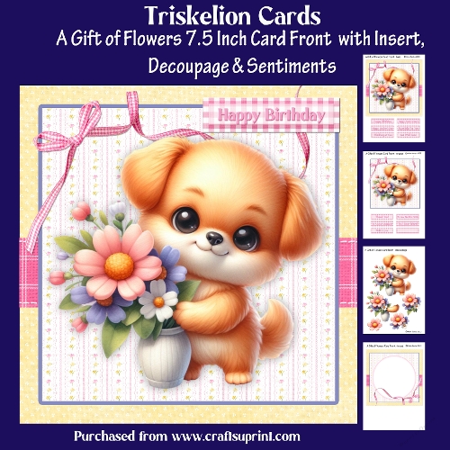 A Gift of Flowers 7.5 Inch 3D Decoupage Card Front with Insert and Sentiments