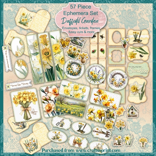 Daffodil Garden 57 Piece Junk Journal Ephemera Kit