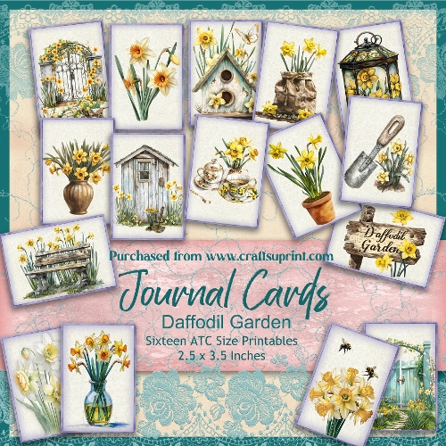 Daffodil Garden 16 Junk Journal Cards ATC Card Toppers or Tags