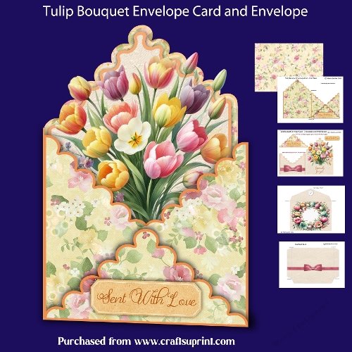 Tulip Bouquet Scalloped Edge Envelope Card and Envelope