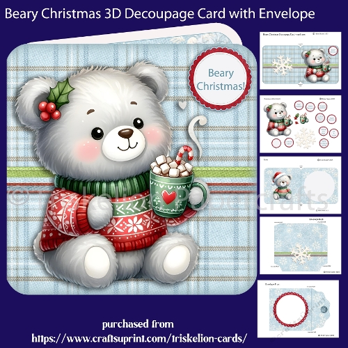 Beary Christmas 3D Decoupage Card with Envelope