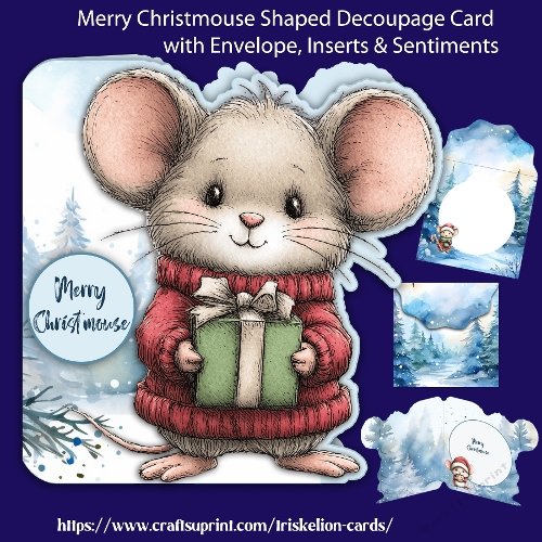 Merry Christmouse Shaped Decoupage Christmas Card with Envelope