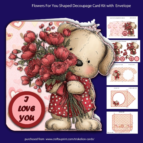 Flowers For You Shaped Decoupage Card with Envelope