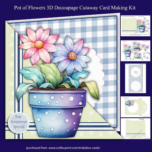 Pot of Flowers 3D Decoupage Cutaway Card and Envelope