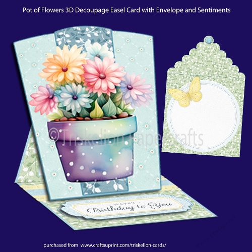 Pot of Flowers 3D Decoupage Easel Card and Envelope