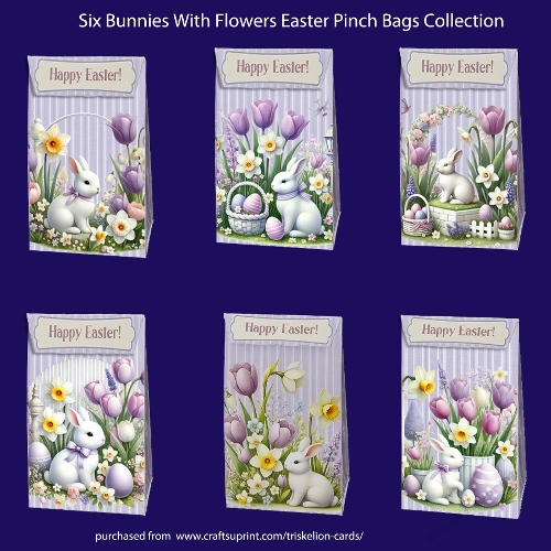 Six Bunnies With Flowers Easter Pinch Bags Collection