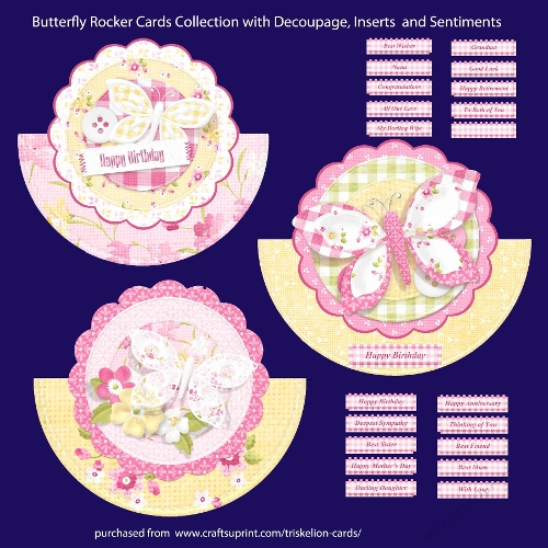 Butterfly Rocker Cards Collection with Decoupage, Inserts and Sentiments