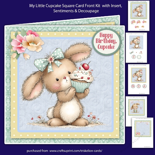 My Little Cupcake 6.5 Inch Square Card Front with Inserts, Decoupage and Sentiments
