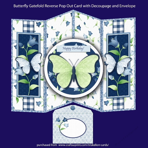 Butterfly Gatefold Reverse Pop Out Card with Decoupage and Envelope