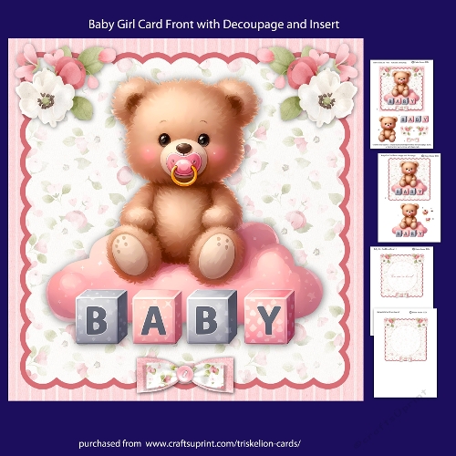 New Baby Girl Card Front with Decoupage and Insert