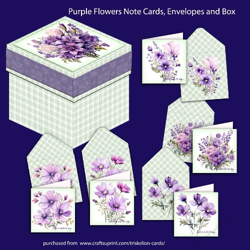 Purple Flowers Notelets with Envelopes and Storage Box