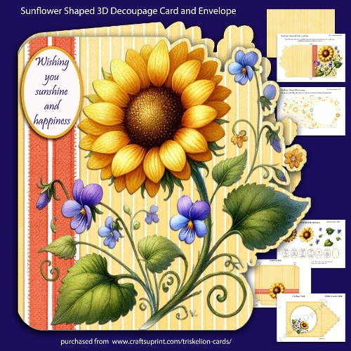 Sunflower Shaped 3D Decoupage Card with Envelope and Sentiments