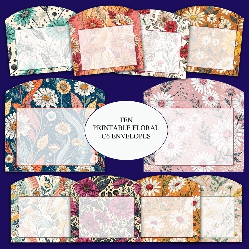 10 Boho Floral C6 Envelopes
