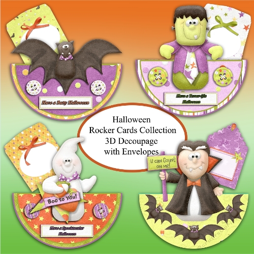 Halloween 3D Decoupage Rocker Cards Bumper Set with Envelopes