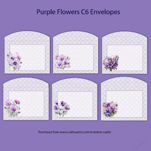 Purple Floral C6 Envelopes Set of Six