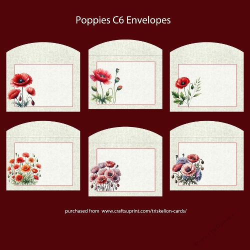 Poppy Flowers C6 Envelopes, Set of Six