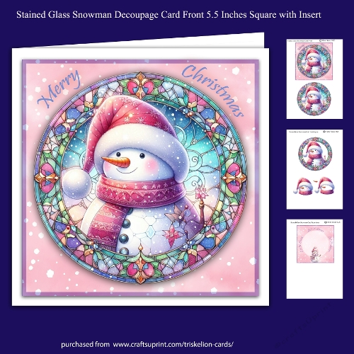 Stained Glass Snowman Christmas Card Front with Insert and Decoupage Layers