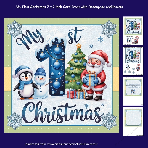 Babys First Christmas 7 Inch Card Front with Decoupage and Inserts