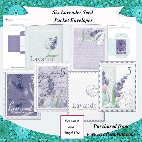 Six French Lavender Seed Packet Envelopes or Sachets