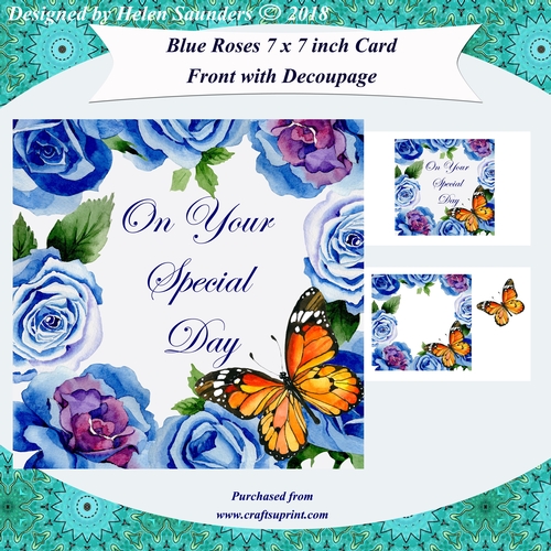 On Your Special Day Blue Roses 7 x 7 inch Card Front Kit with Decoupage