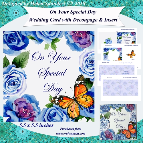 Blue Roses Special Day Card Kit with Decoupage & Inserts 5.5 x 5.5 Inches
