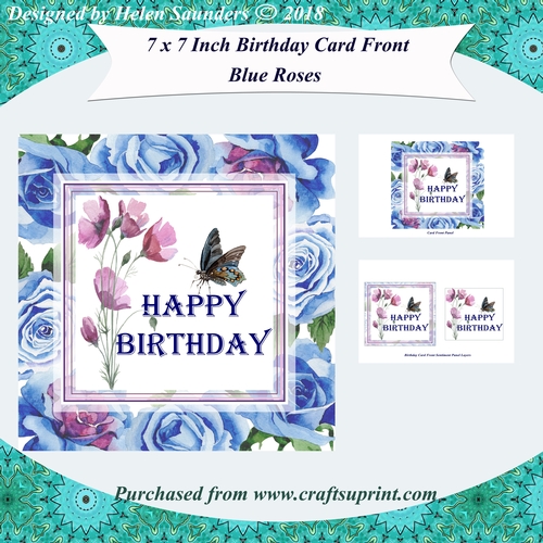 Blue Roses 7 x 7 Inch Birthday Card Front Kit