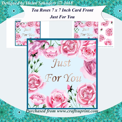 Just For You Tea Roses 7 x 7 Inch Card Front Mini Kit Topper with Decoupage