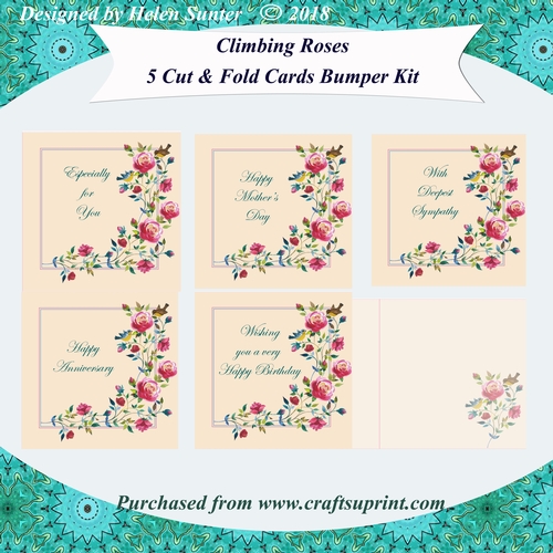 Quick Cut and Fold Floral Cards & Blank Insert Bumper Kit - Climbing Roses 5 Different Occasions Cut & Fold Cards