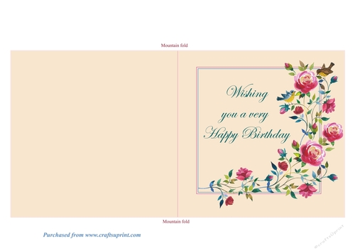 Climbing Roses Quick and Easy Print, Cut and Fold Birthday Card 