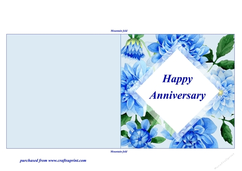 Blue Dahlias Quick and Easy Print, Cut and Fold Anniversary Card