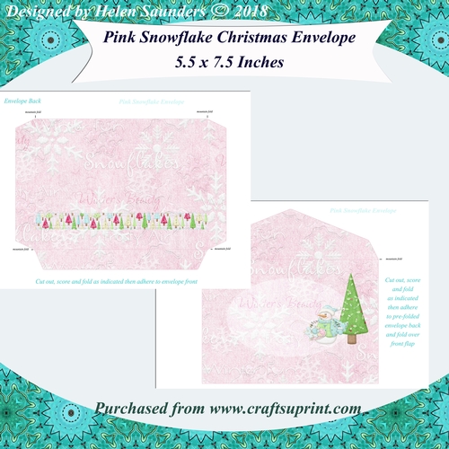 Pink Snowflake Fancy Christmas Envelope 5.5 x 7.5 Inches