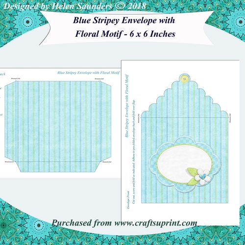Blue Stripey Floral Fancy Envelope 6 x 6 Inches