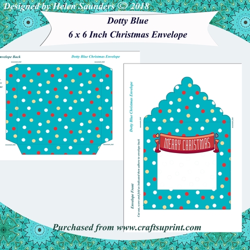 Merry Christmas Dotty Blue Fancy Envelope 6 x 6 Inch Square