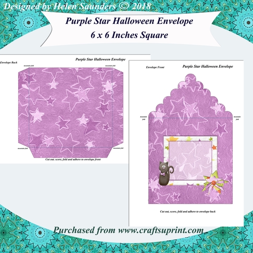 Purple Star Fancy Halloween 6 x 6 Inch Square Envelope
