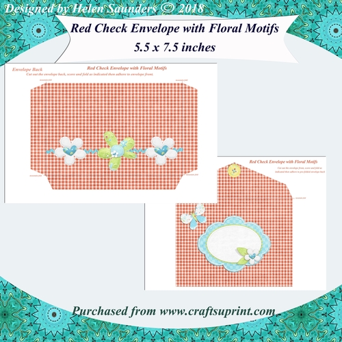 Red Check Floral Fancy Envelope 5.5 x 7.5 Inches