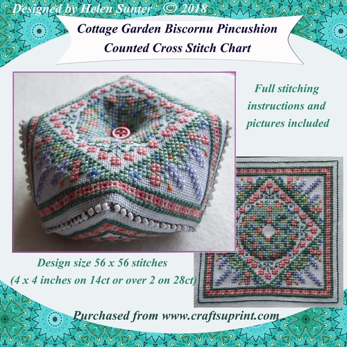 Cottage Garden Biscornu Pincushion with Stitching Instructions