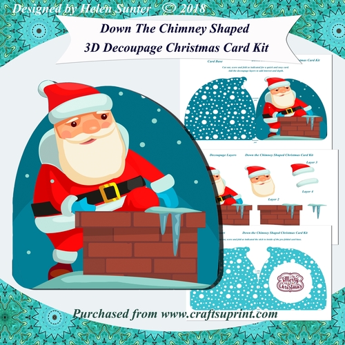 Down The Chimney Shaped 3D Decoupage Christmas Card with Insert Mini Kit 