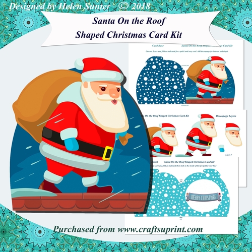 Santa On The Roof Shaped 3D Decoupage Christmas Card Mini Kit with Insert