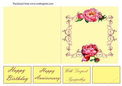 Peonies Quick and Easy Cut and Fold Card with Tags - lemon yellow