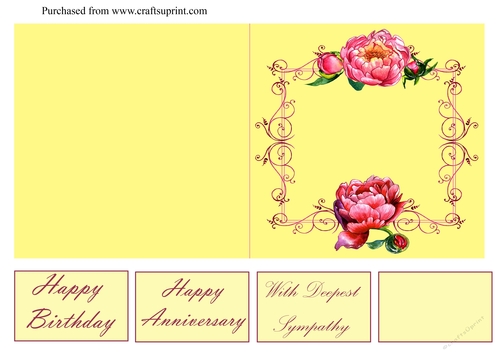 Peonies Quick and Easy Cut and Fold Card with Tags - yellow