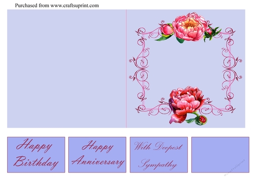 Peonies Quick and Easy Cut and Fold Card with Tags - blue