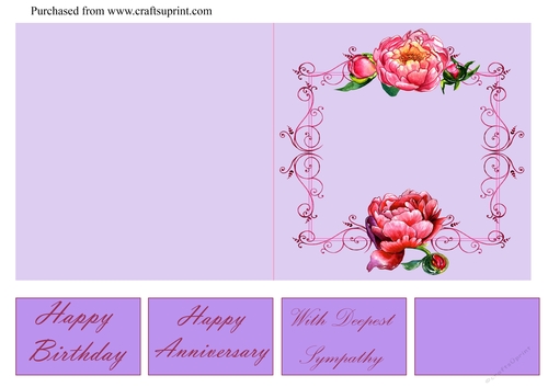 Peonies Quick and Easy Cut and Fold Card with Tags - lilac