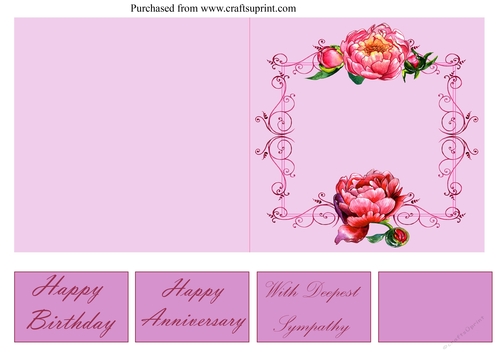 Peonies Quick and Easy Cut and Fold Card with Tags - mauve