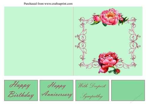 Peonies Quick and Easy Cut and Fold Card with Tags - mint green