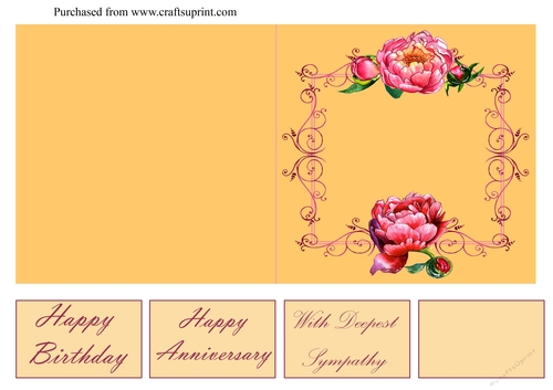 Peonies Quick and Easy Cut and Fold Card with Tags - orange