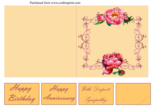 Peonies Quick and Easy Cut and Fold Card with Tags - peach