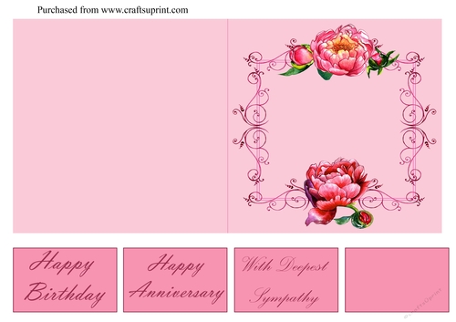 Peonies Quick and Easy Cut and Fold Card with Tags - pink