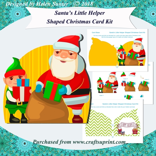 Santas Little Helper Shaped 3D Decoupage Christmas Card Kit