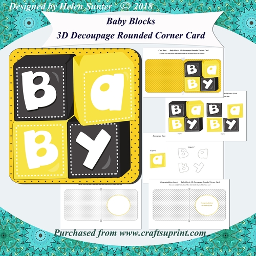 Baby Blocks New Baby 3D Decoupage Rounded Corner Card Kit