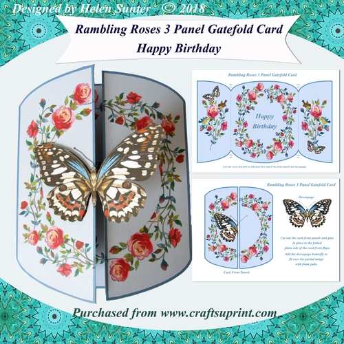 Rambling Roses 3 Panel Gatefold Card Kit - Happy Birthday